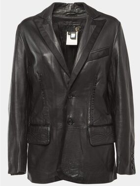 Roberto Cavalli Black Leather Single-Breasted Blazer